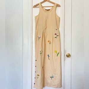 American Vintage Hand-Embroidered Flowers Yellow Sleeveless Maxi Dress